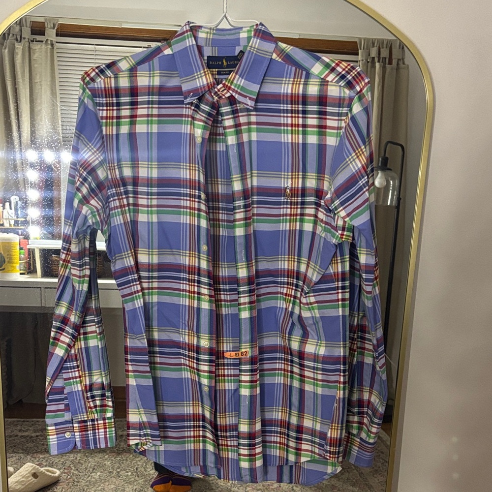 Ralph Lauren Men's Blue and Red Plaid Shirt
